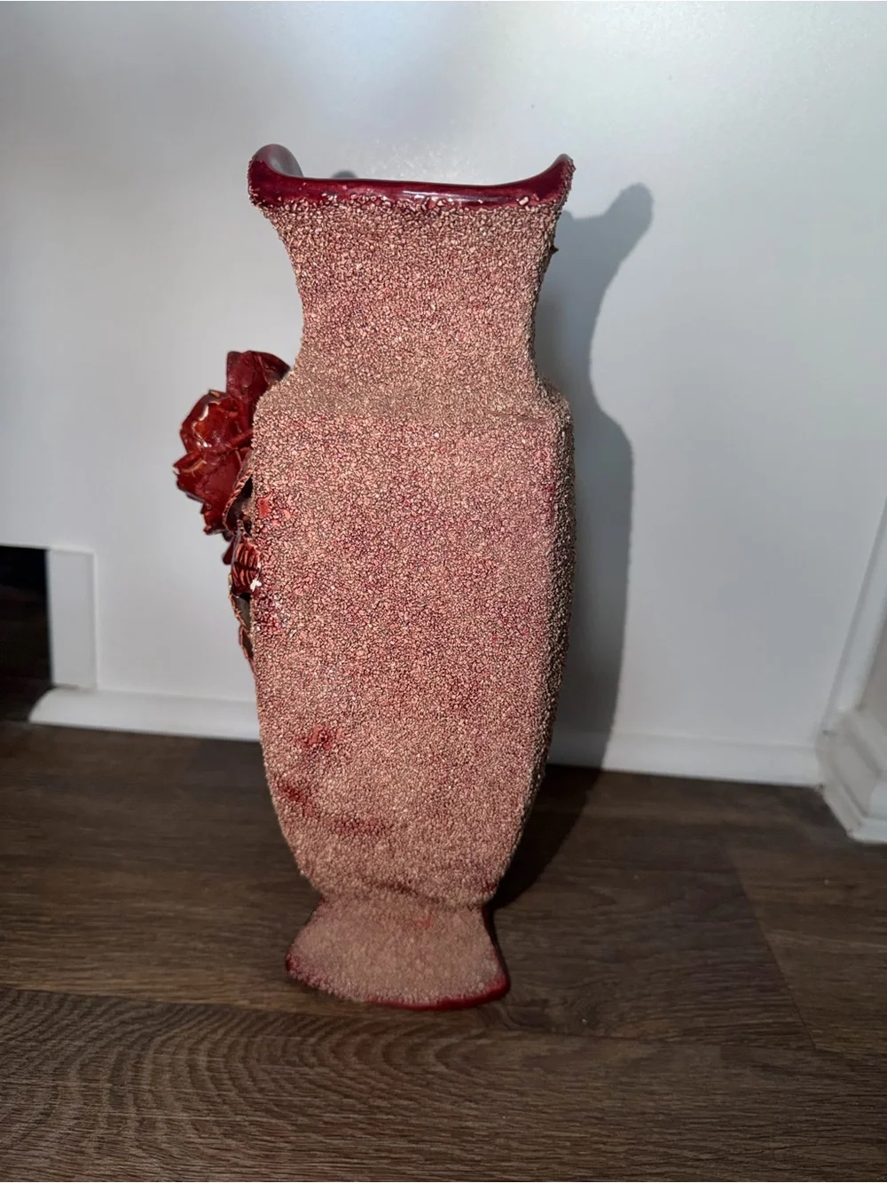 Vintage sand Majolica barbotine vase Rose